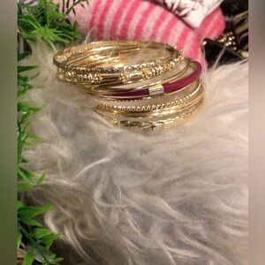 NEW! Boho Gold and Pink Stackable Bangle Bracelet Set